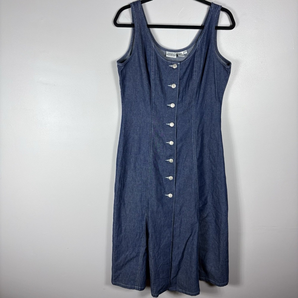 Newport News Jeanology 12P Blue Button Front Midi Dark Wash Denim Jean Dress VTG